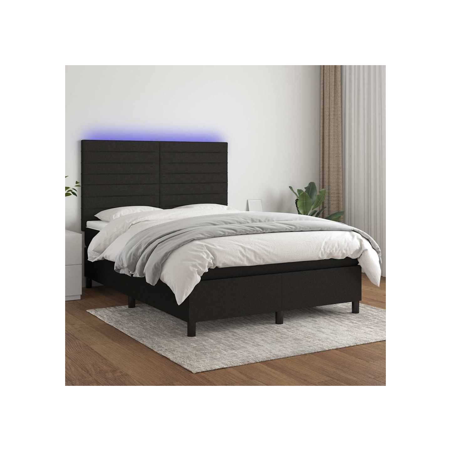 Sommier à lattes de lit et matelas et LED Noir 140x200 cm Tissu