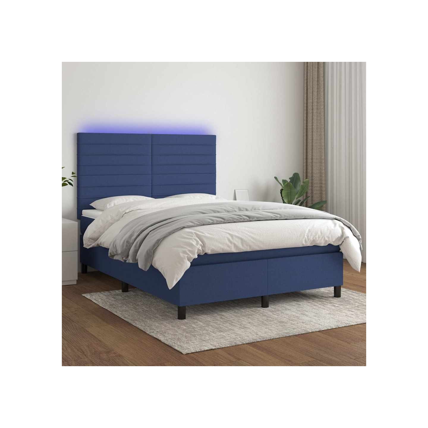 Sommier à lattes de lit et matelas et LED Bleu 140x190 cm Tissu