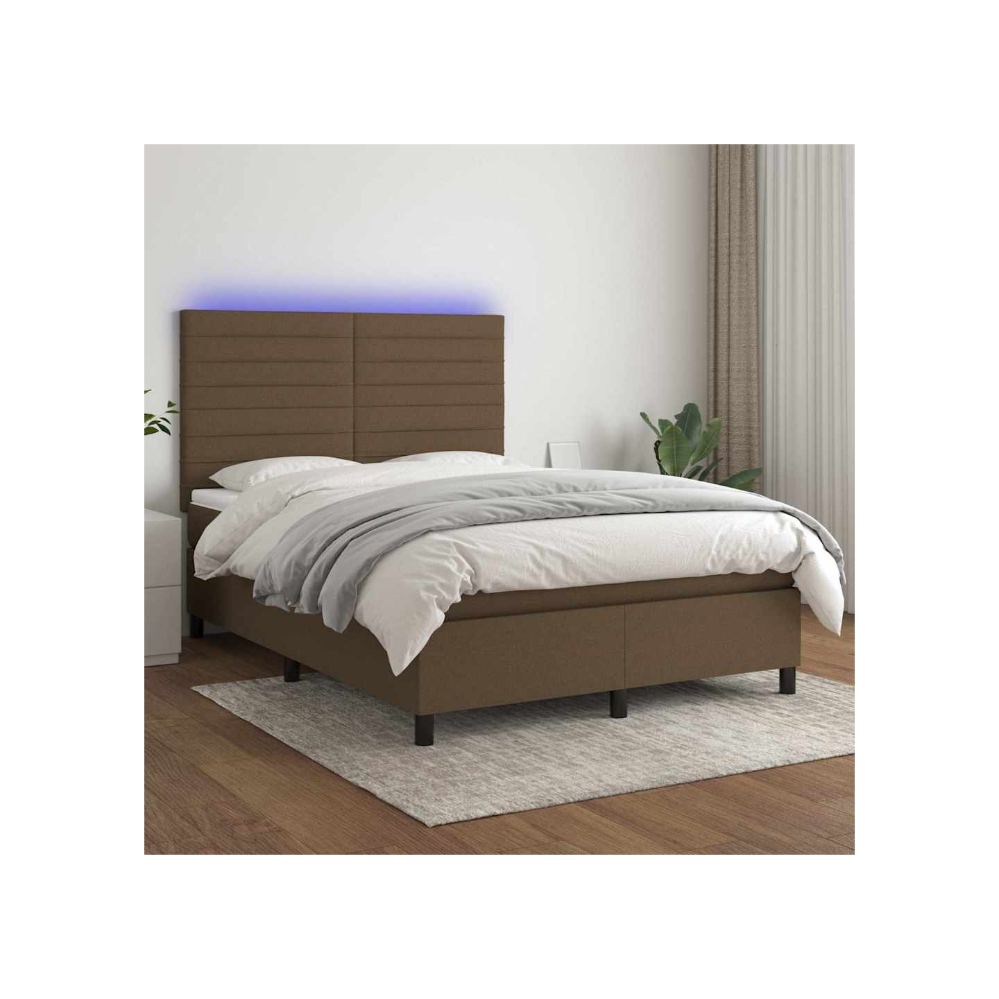 Sommier à lattes de lit matelas et LED Marron foncé 140x200 cm