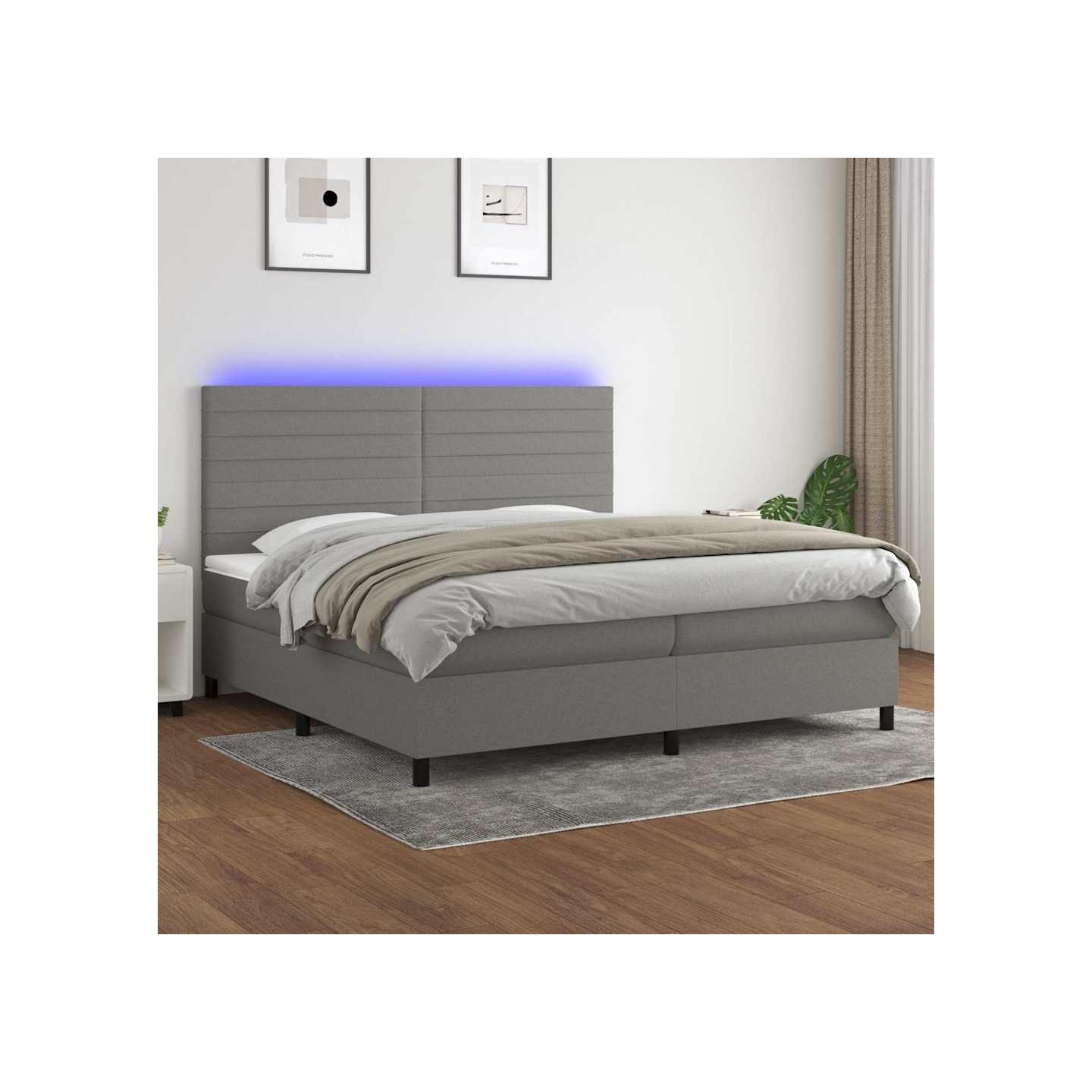 Sommier à lattes de lit et matelas et LED Gris foncé 200x200 cm