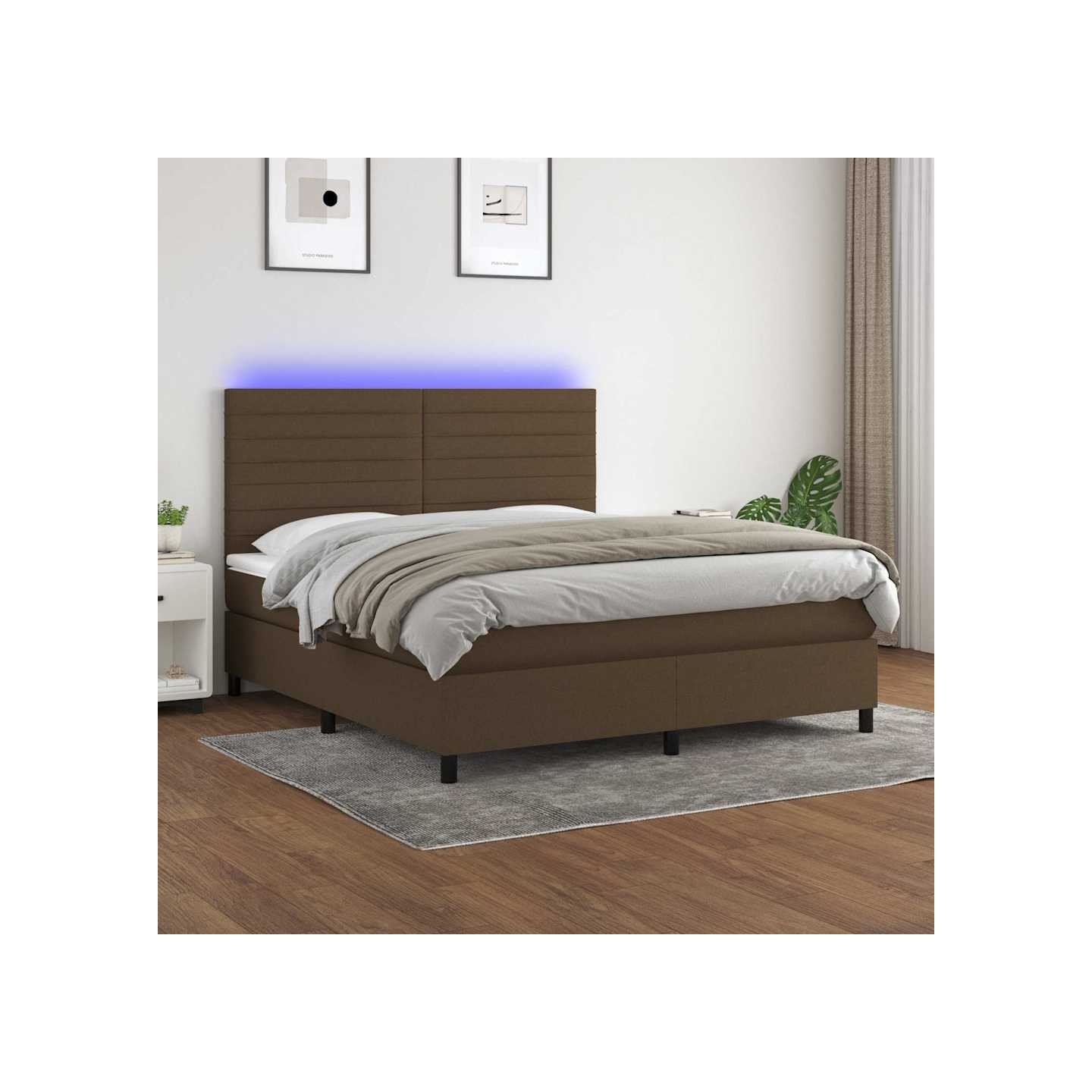 Sommier à lattes de lit matelas et LED Marron foncé 180x200 cm