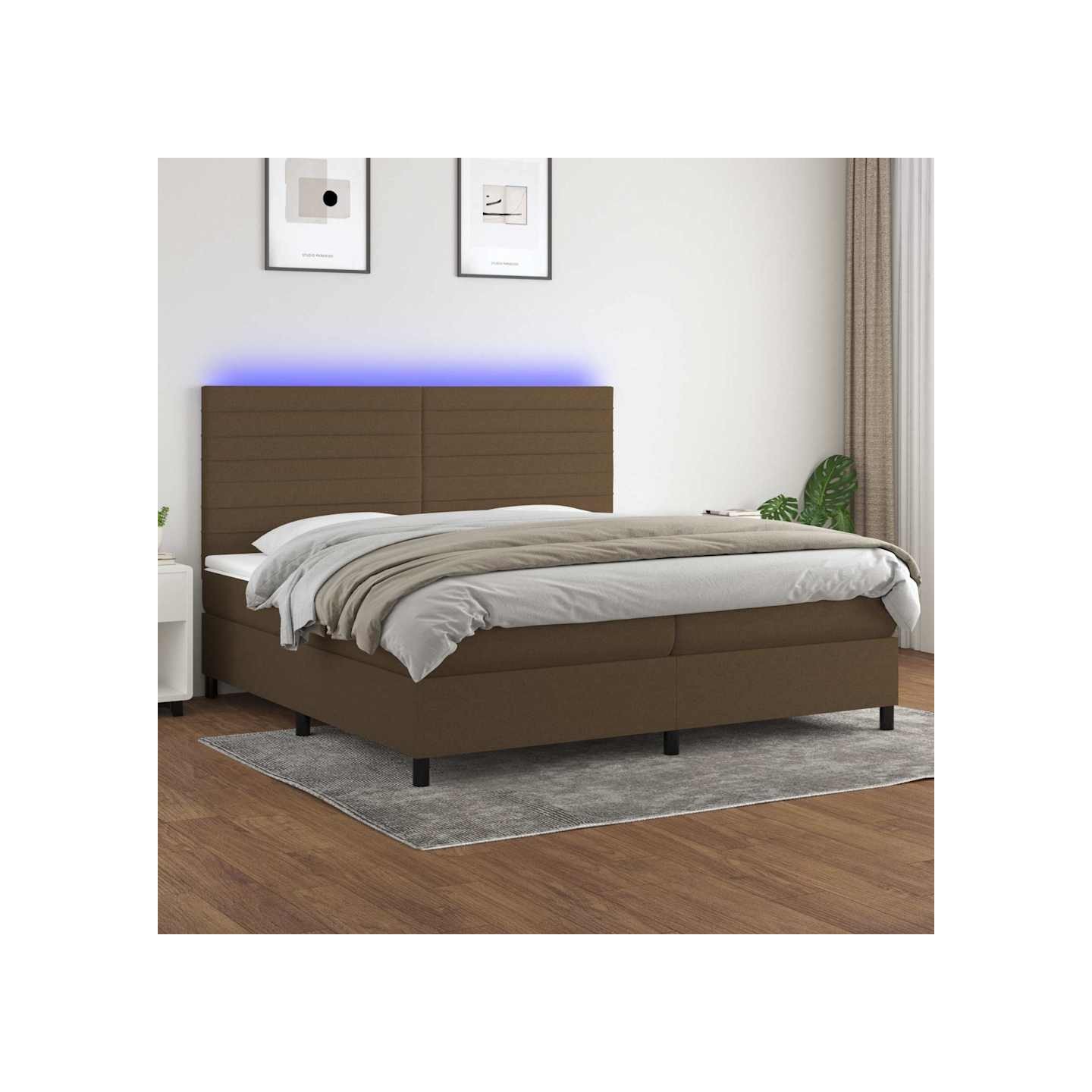 Sommier à lattes de lit matelas et LED Marron foncé 200x200 cm
