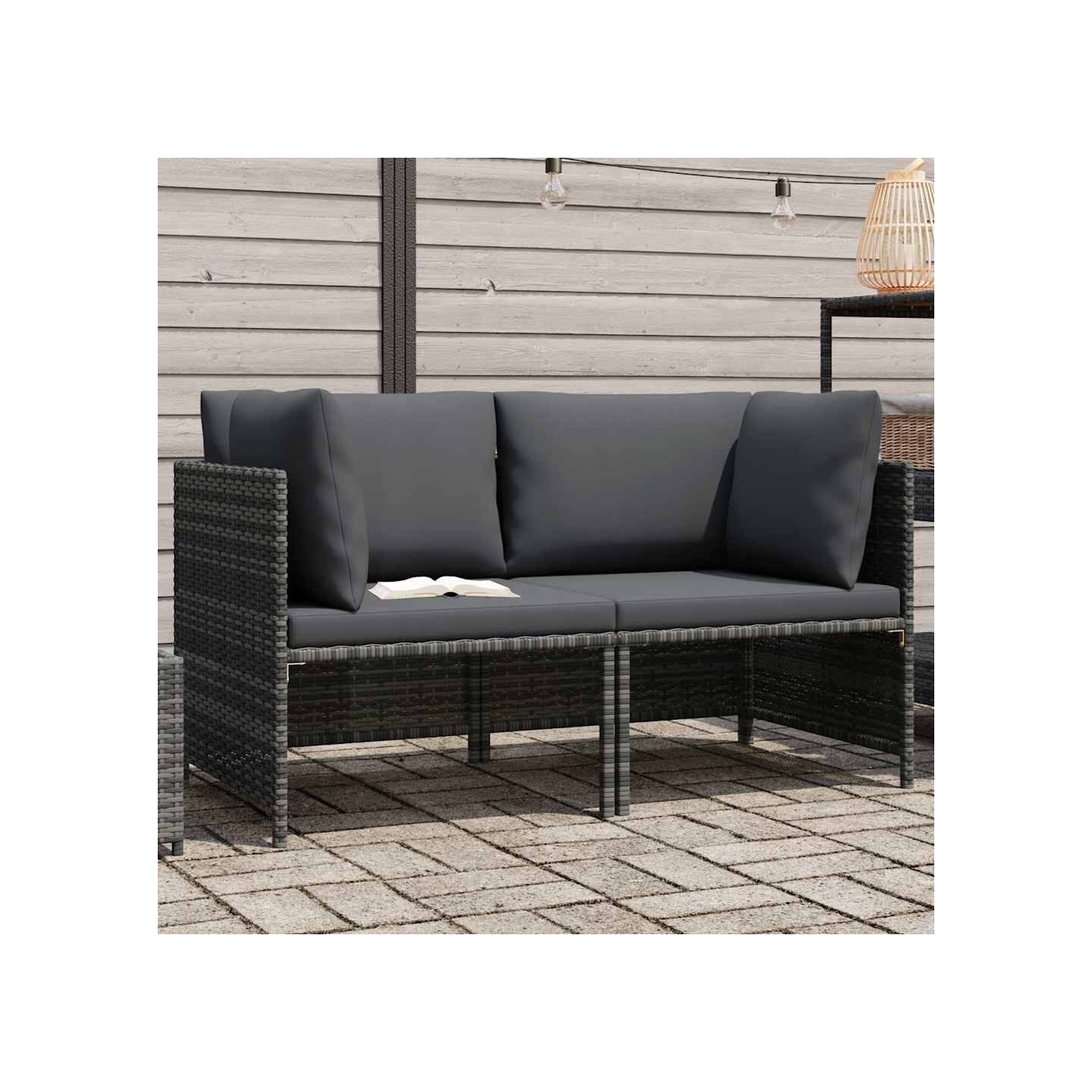 Canapé de jardin à 2 places avec coussins Gris Résine tressée