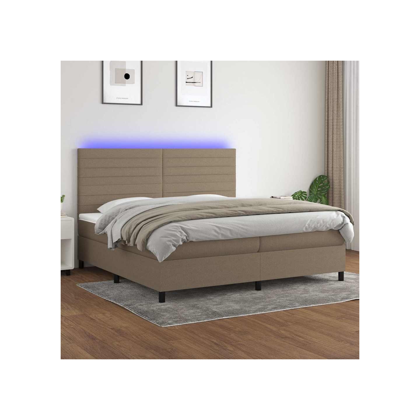Sommier à lattes de lit et matelas et LED Taupe 200x200cm Tissu