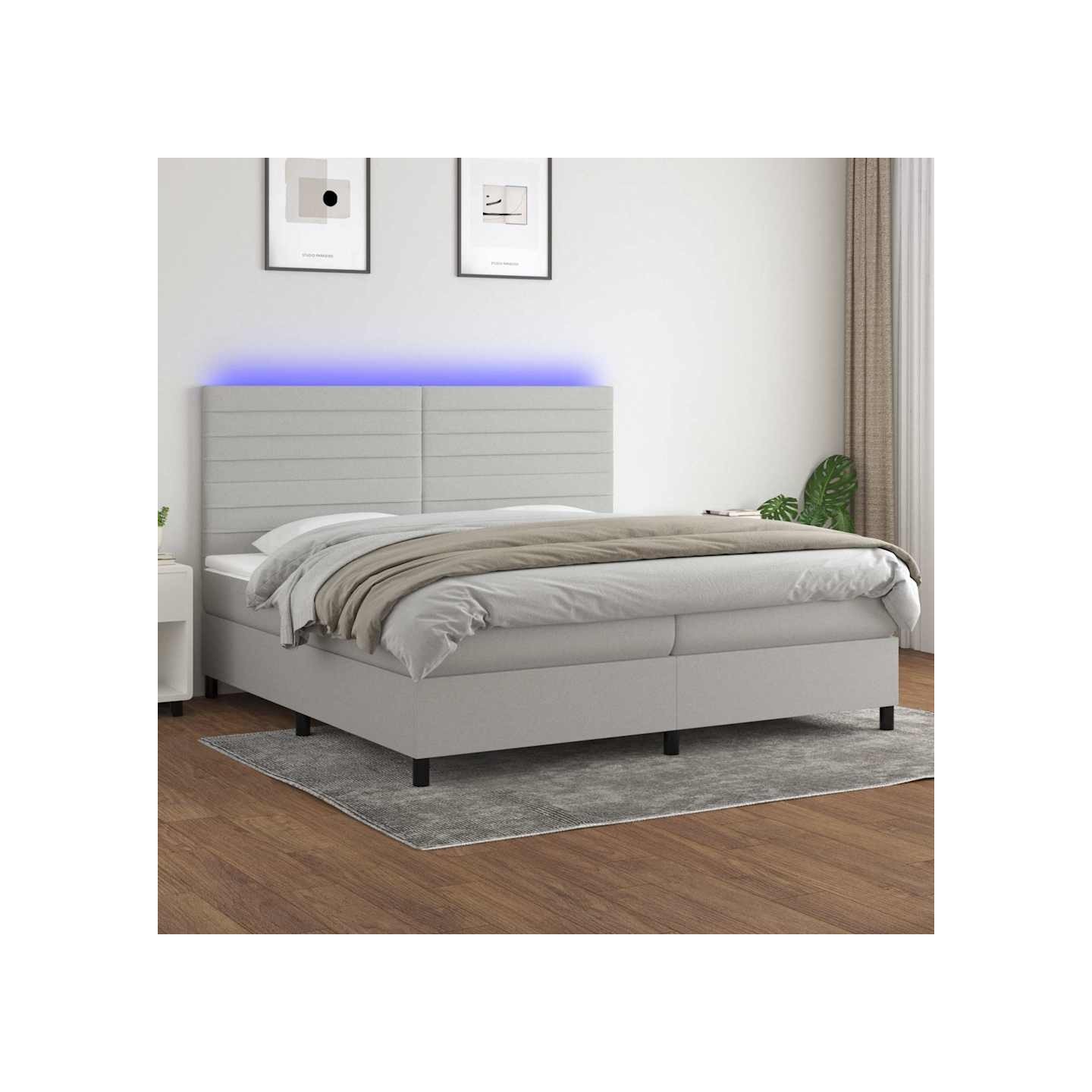 Sommier à lattes de lit et matelas et LED Gris clair 200x200 cm