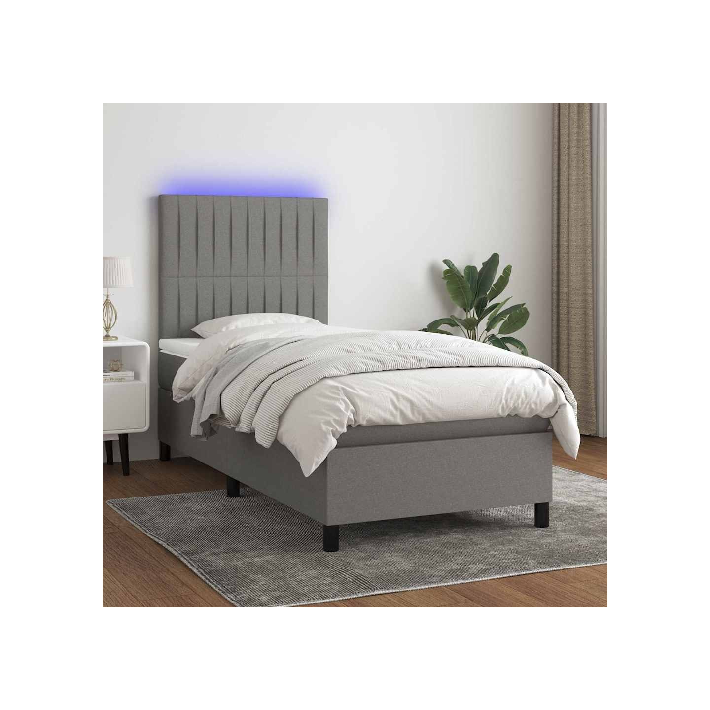 Sommier à lattes de lit avec matelas et LED Gris foncé 90x200cm