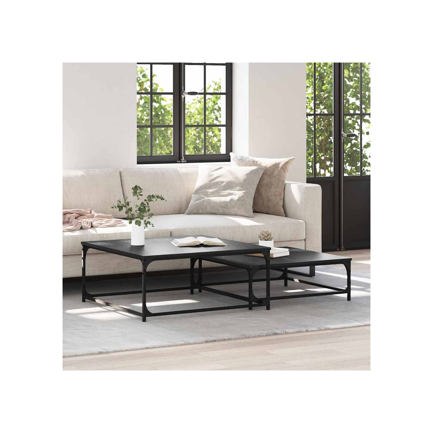 Table basse 2 pc Chêne noir 80 x 80 x 35 cm Bois d'ingénierie