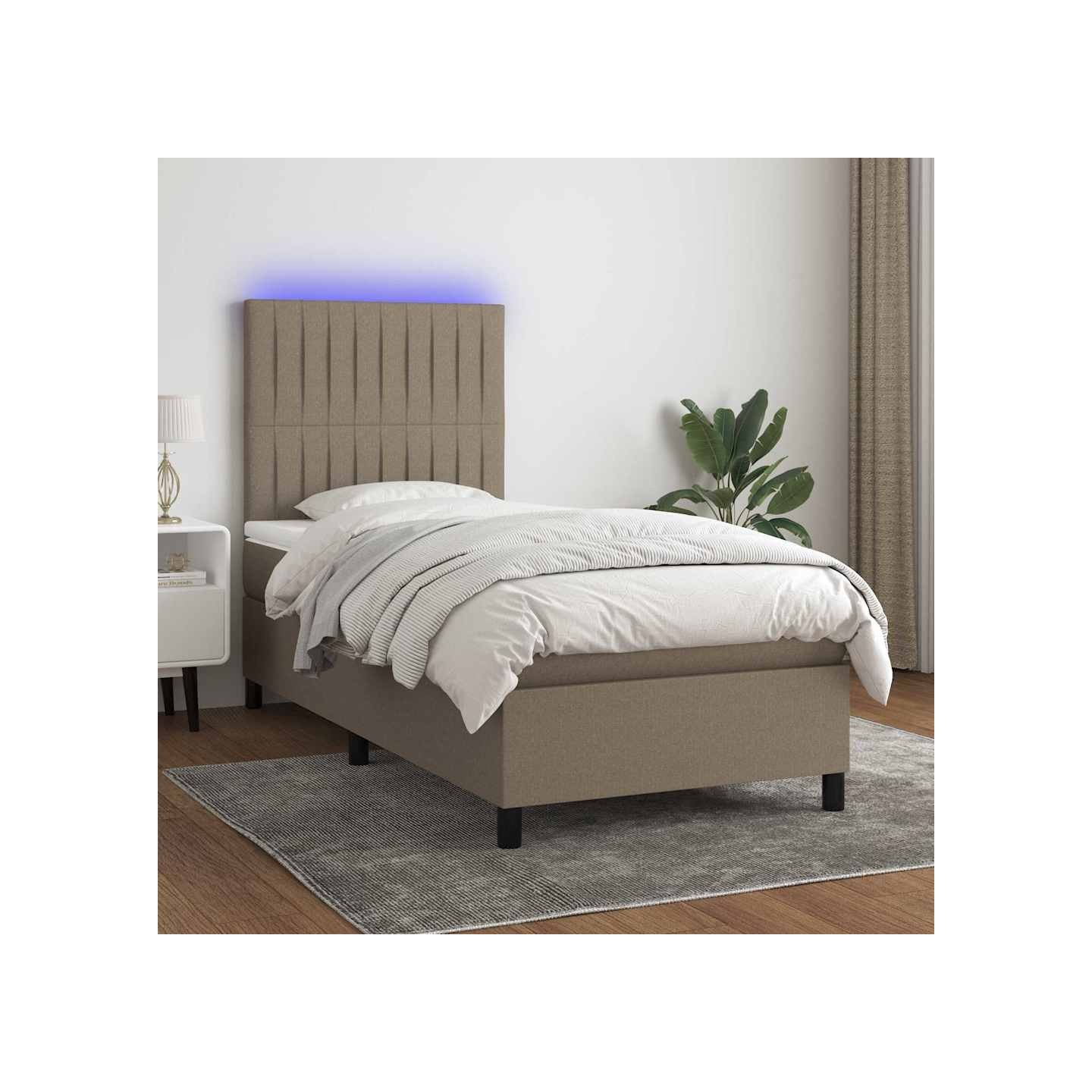 Sommier à lattes de lit et matelas et LED Taupe 90x190 cm Tissu