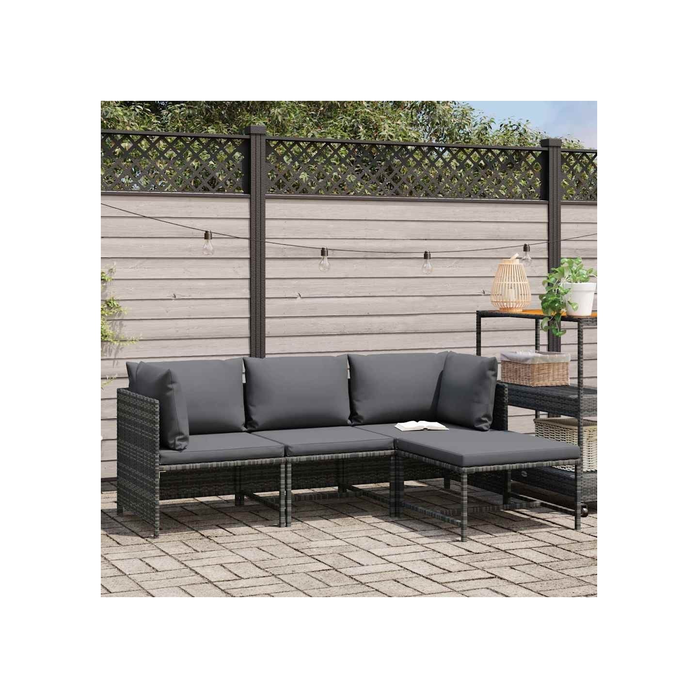 Salon de jardin 4 pcs avec coussins Résine tressée Gris