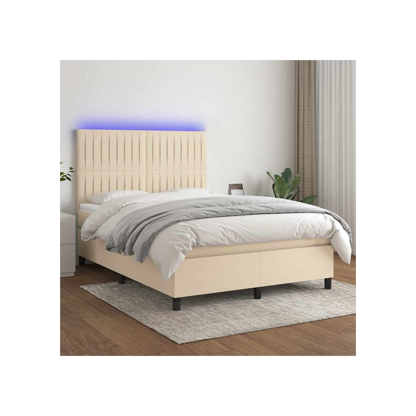 Sommier à lattes de lit et matelas et LED Crème 140x190cm Tissu