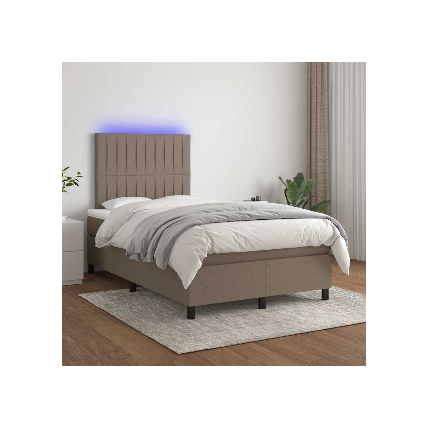 Sommier à lattes de lit et matelas et LED Taupe 120x200cm Tissu