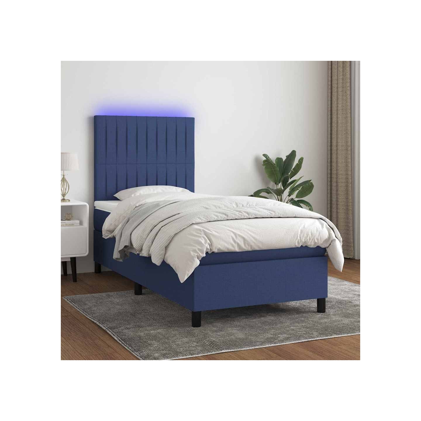 Sommier à lattes de lit avec matelas et LED Bleu 90x200cm Tissu