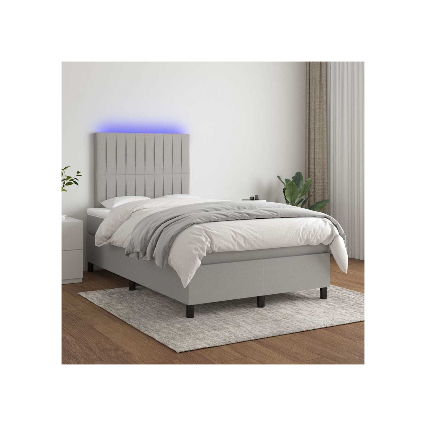 Sommier à lattes de lit et matelas et LED Gris clair 120x200 cm