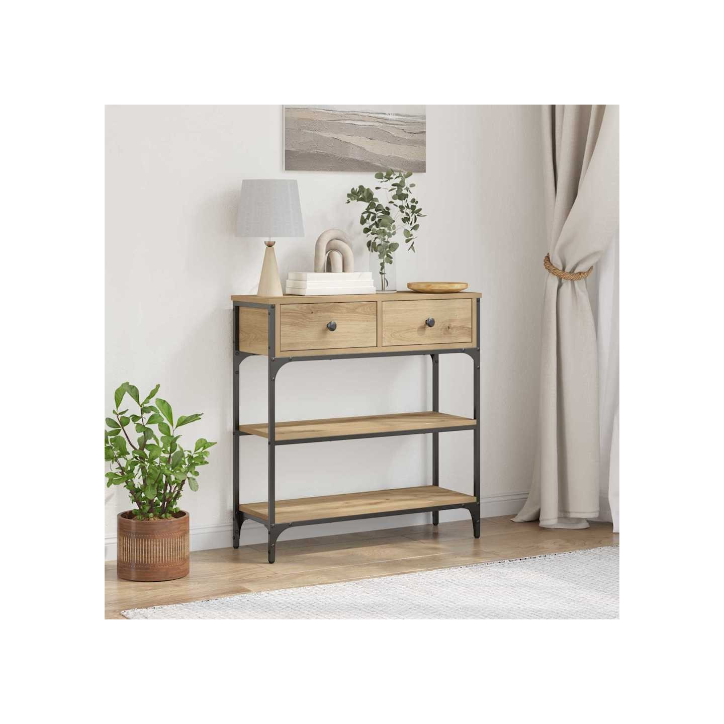 Table console avec tiroir Chêne artisanal 72,5 x 25 x 75 cm