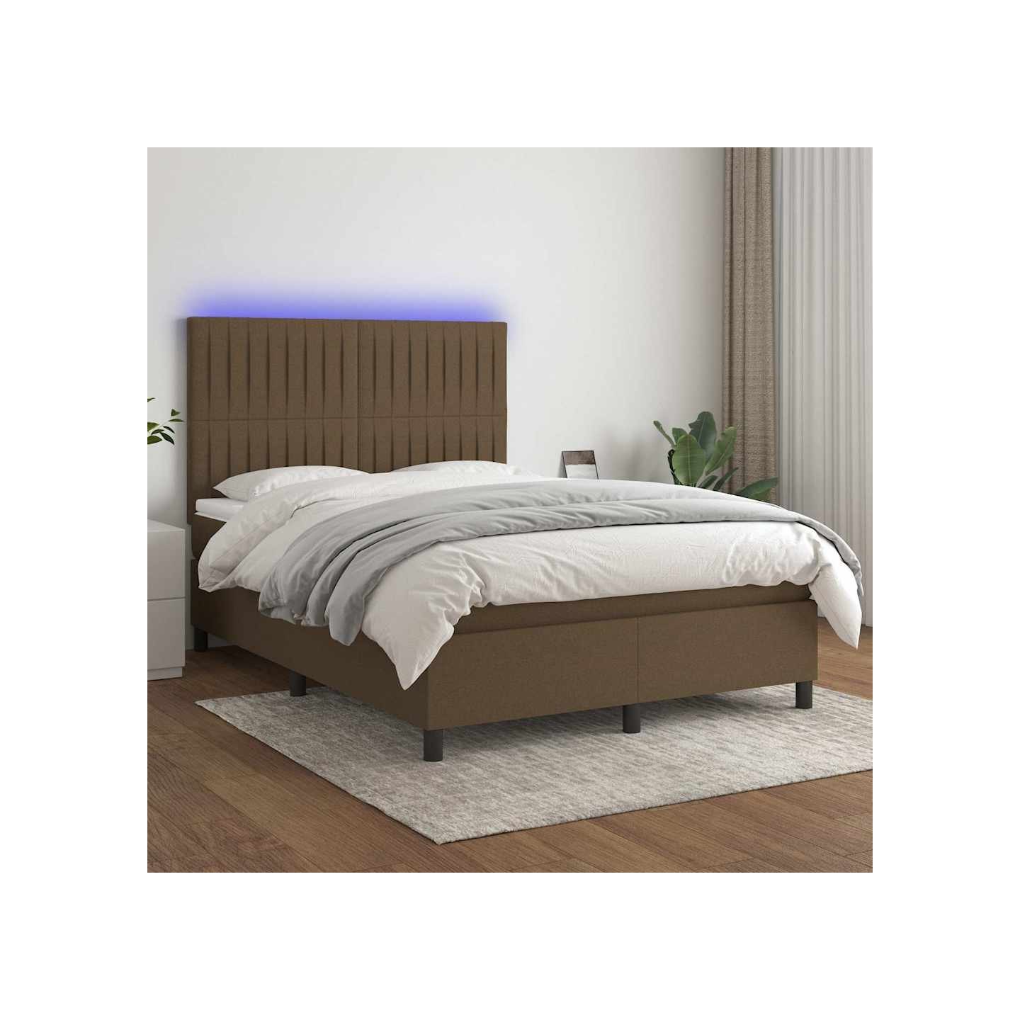 Sommier à lattes de lit matelas et LED Marron foncé 140x190 cm