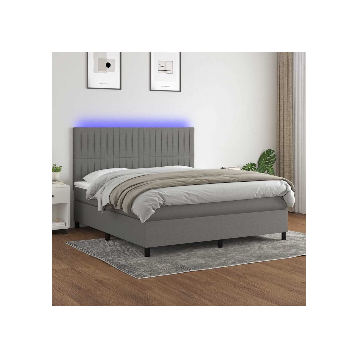 Sommier à lattes de lit et matelas et LED Gris foncé 180x200 cm