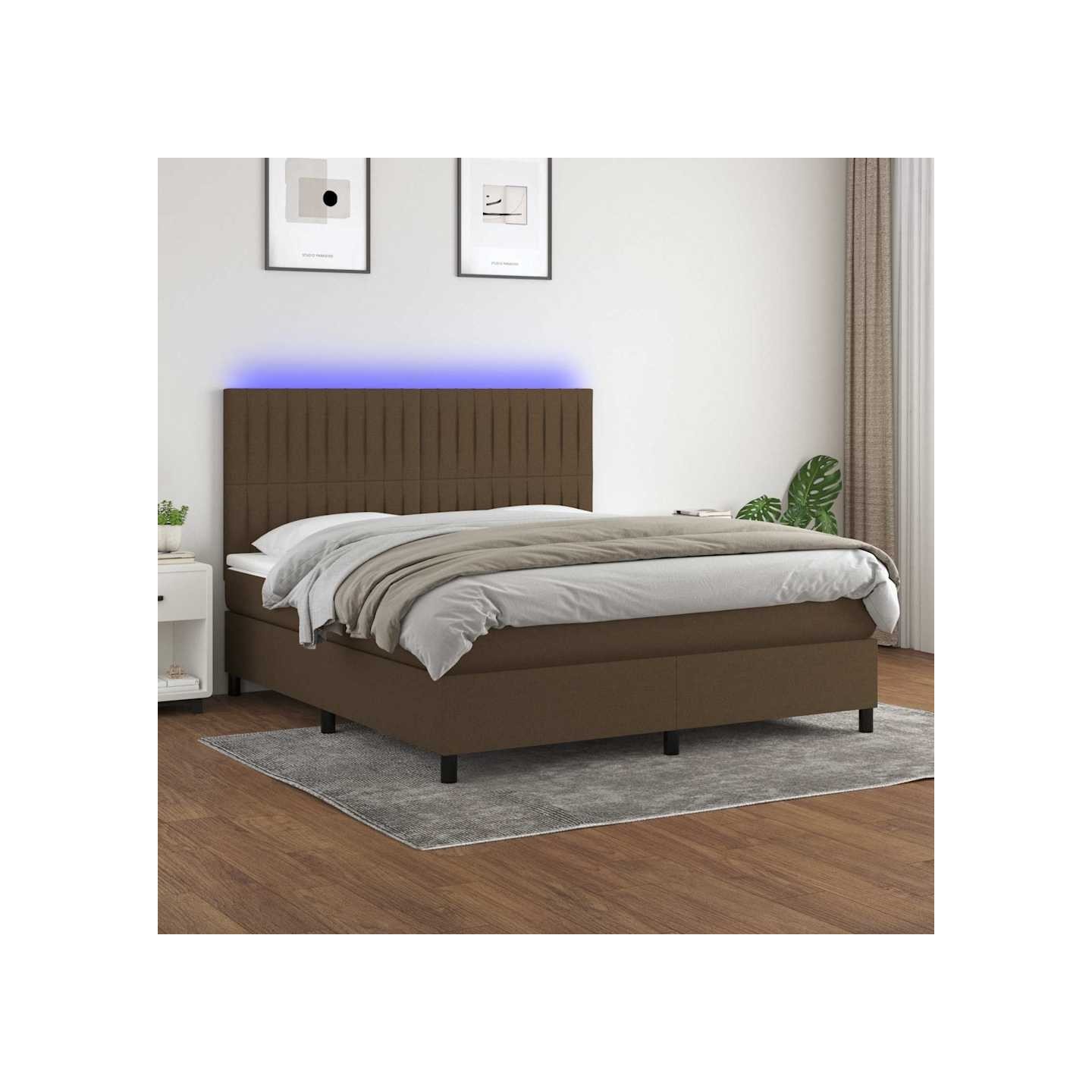 Sommier à lattes de lit matelas et LED Marron foncé 180x200cm
