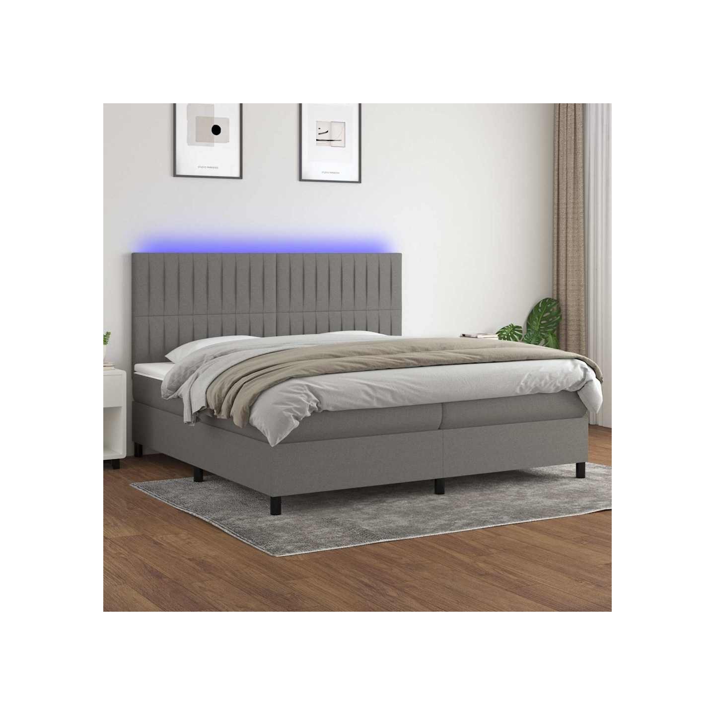 Sommier à lattes de lit et matelas et LED Gris foncé 200x200 cm