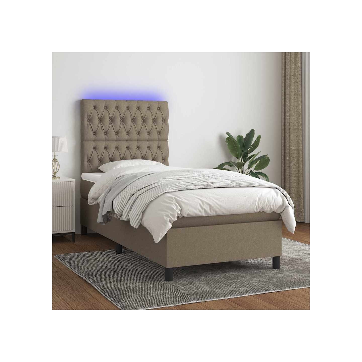 Sommier à lattes de lit et matelas et LED Taupe 80x200cm Tissu