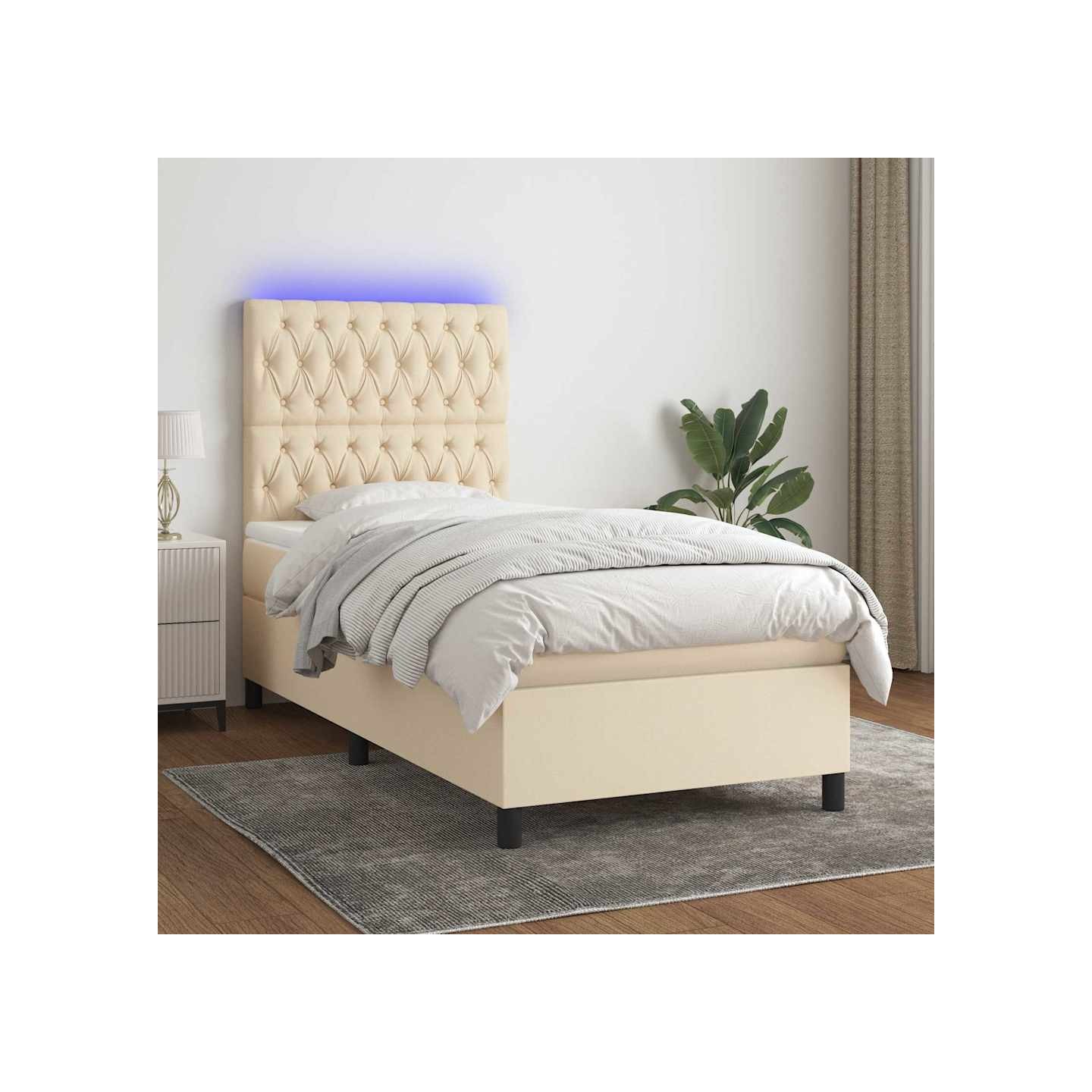 Sommier à lattes de lit et matelas et LED Crème 80x200 cm Tissu