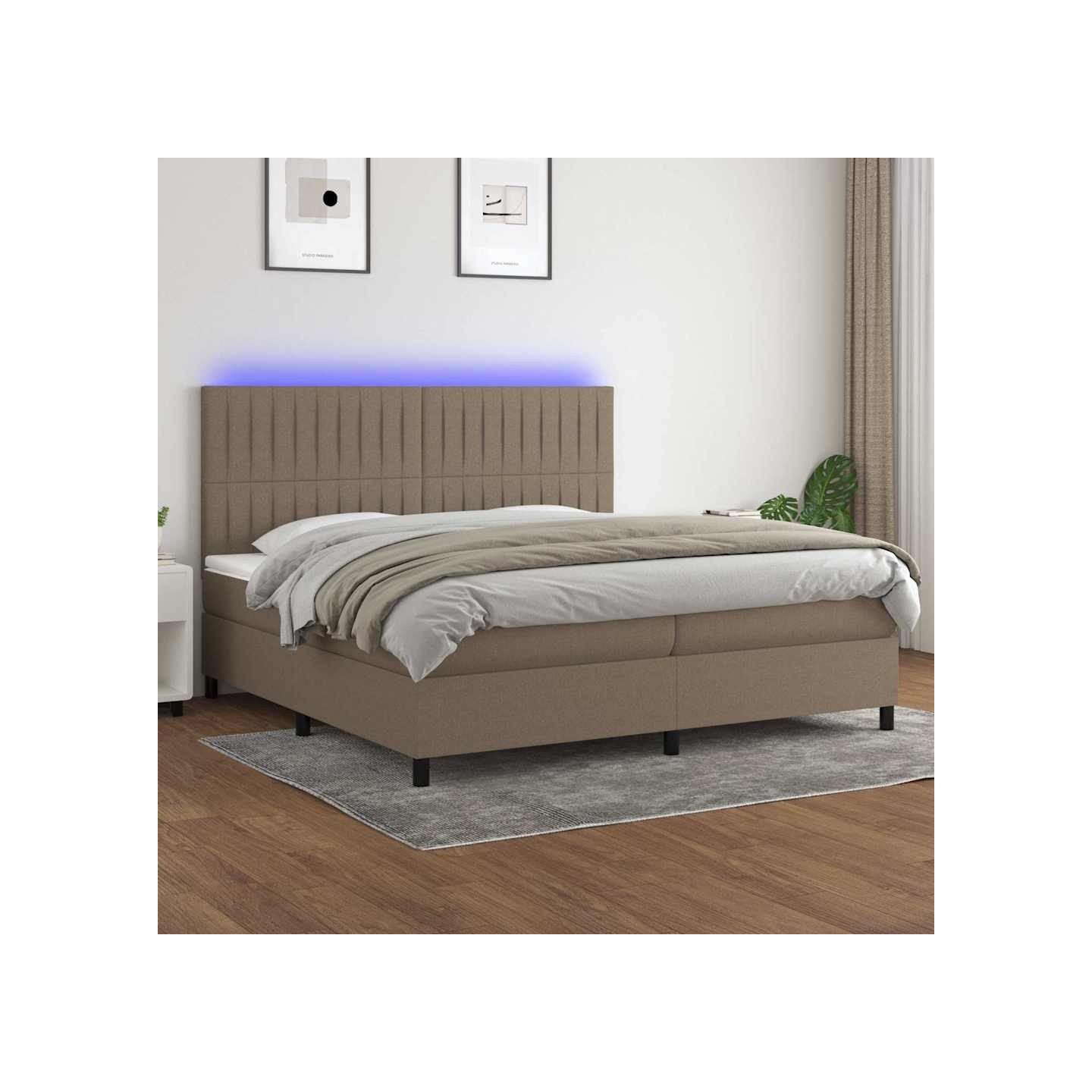 Sommier à lattes de lit et matelas et LED Taupe 200x200cm Tissu