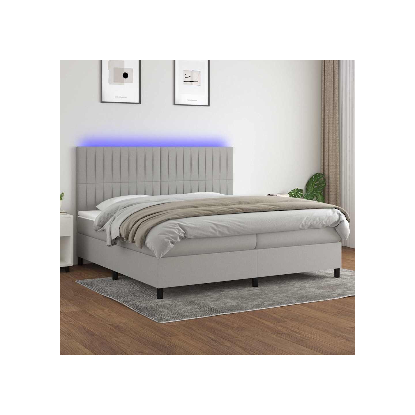 Sommier à lattes de lit et matelas et LED Gris clair 200x200 cm