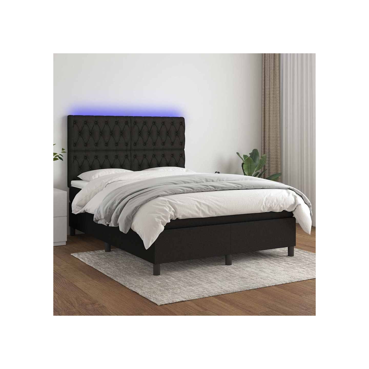 Sommier à lattes de lit et matelas et LED Noir 140x190 cm Tissu