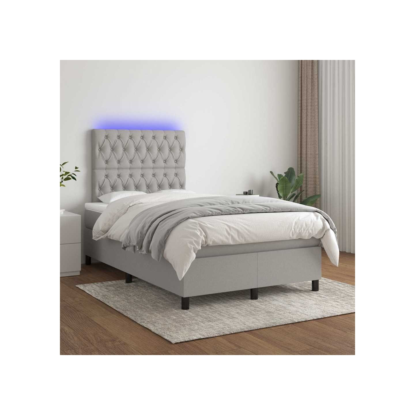 Sommier à lattes de lit et matelas et LED Gris clair 120x200 cm