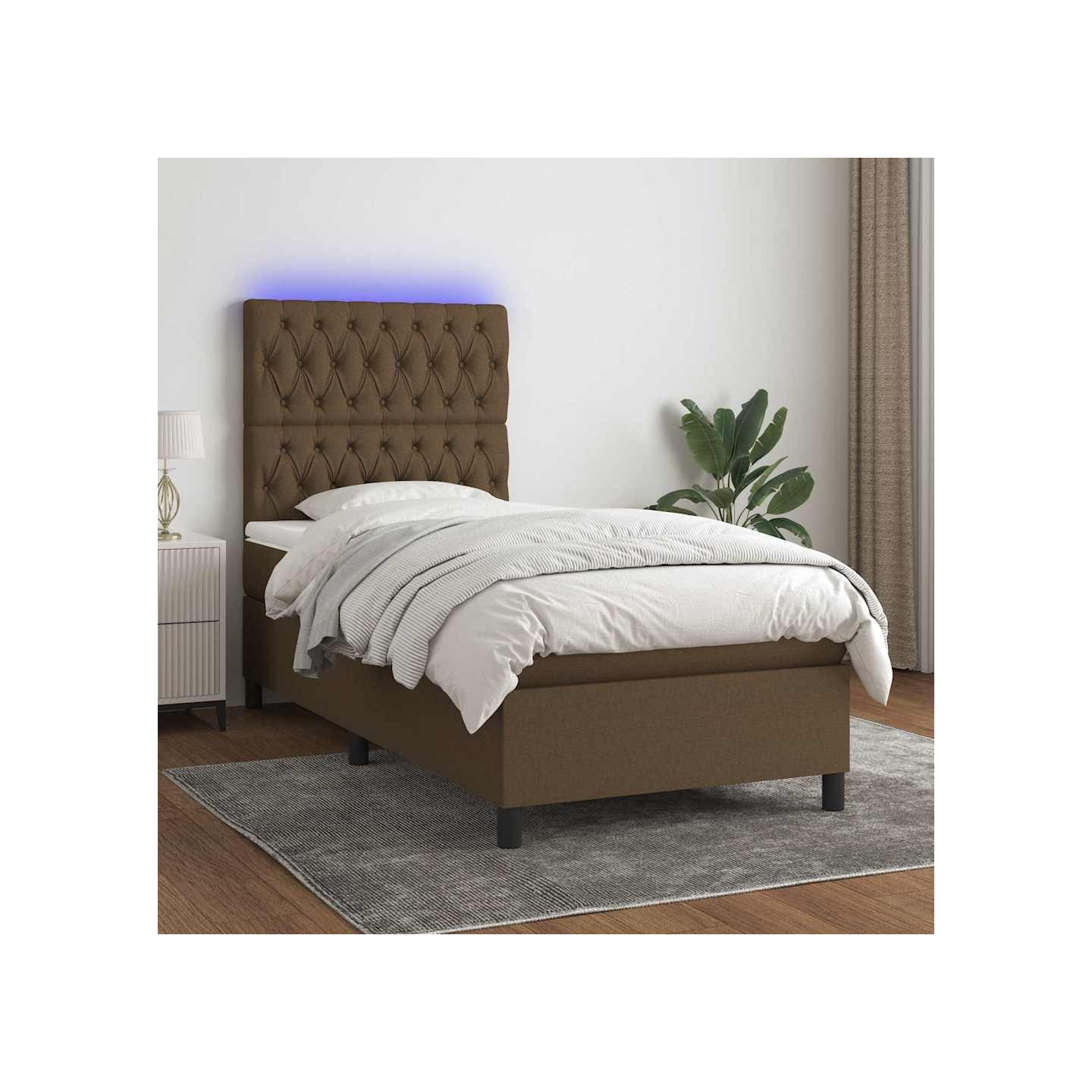 Sommier à lattes de lit matelas et LED Marron foncé 100x200cm