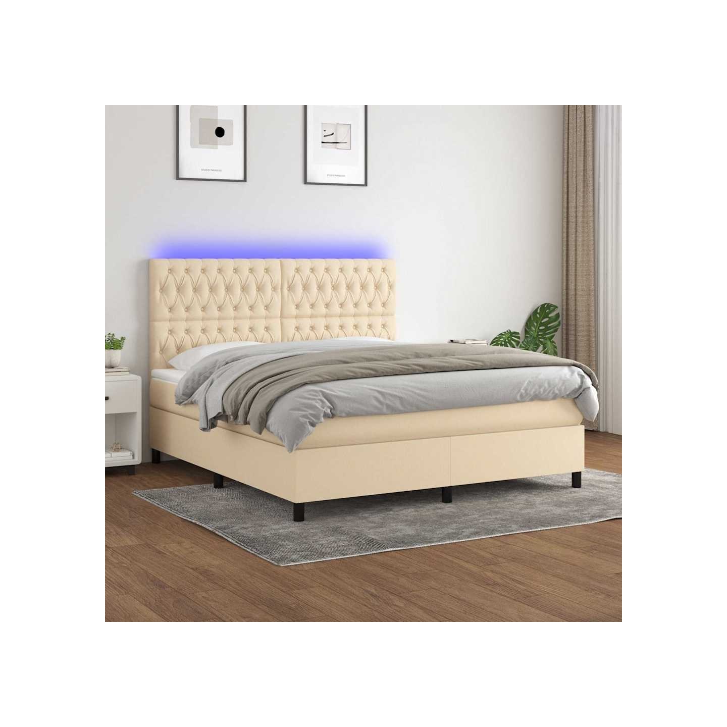 Sommier à lattes de lit et matelas et LED Crème 180x200cm Tissu