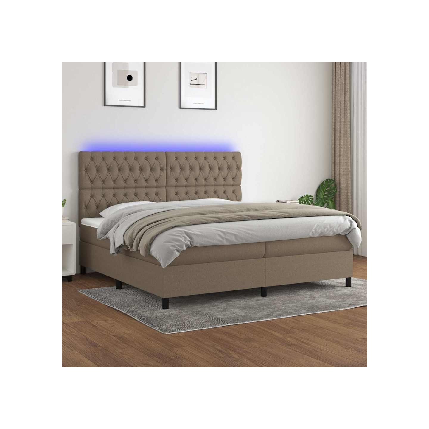 Sommier à lattes de lit et matelas et LED Taupe 200x200cm Tissu