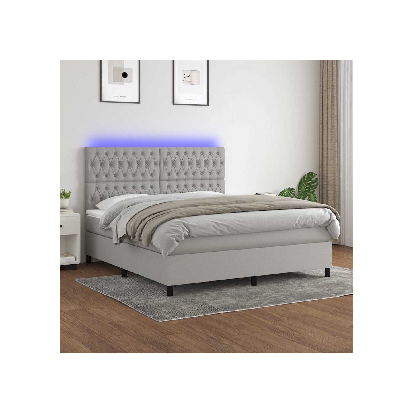Sommier à lattes de lit matelas et LED Gris clair 160x200 cm