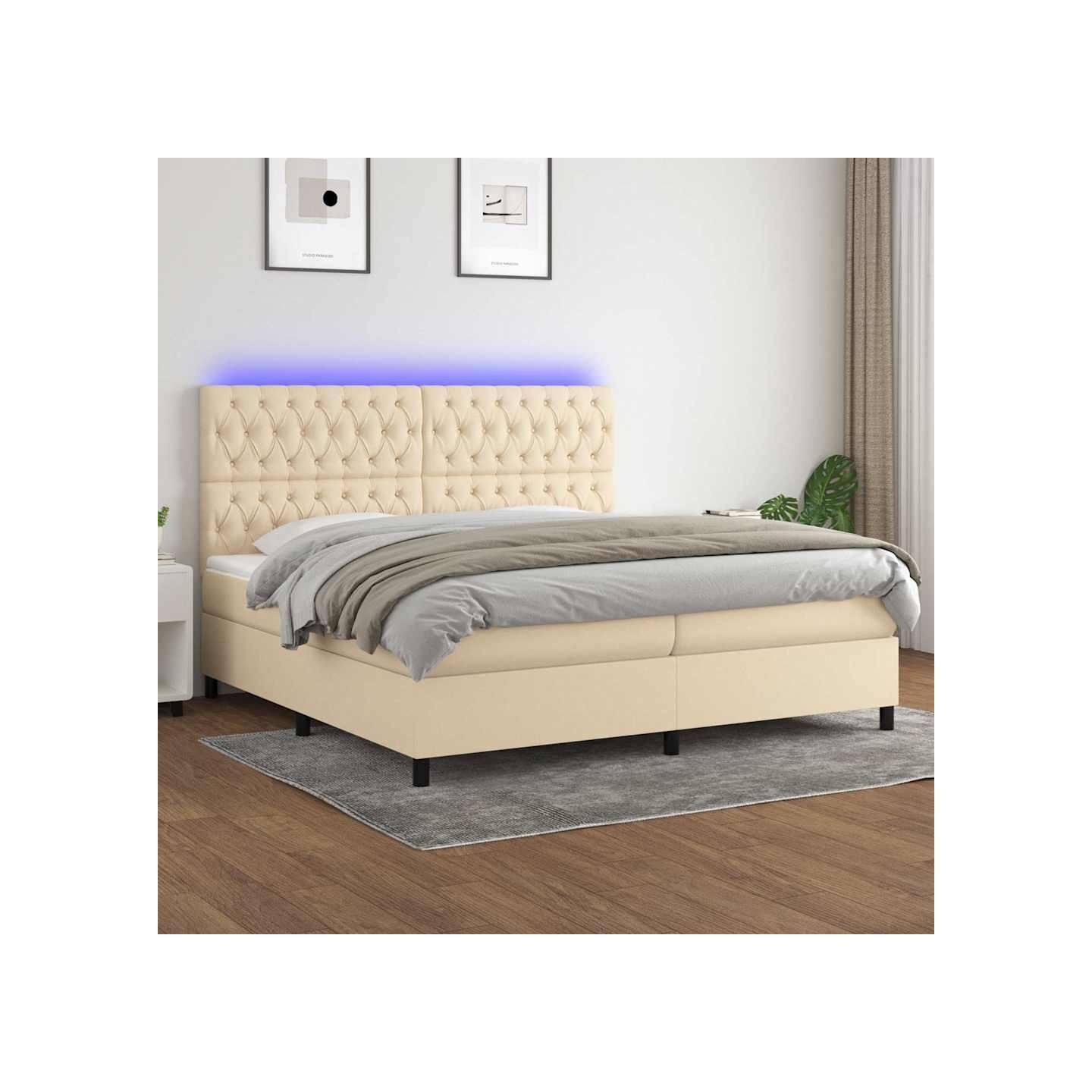 Sommier à lattes de lit et matelas et LED Crème 200x200cm Tissu