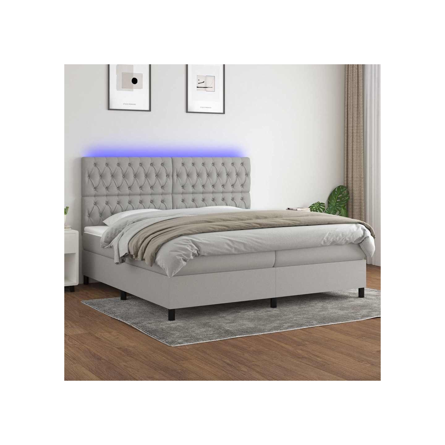 Sommier à lattes de lit et matelas et LED Gris clair 200x200 cm