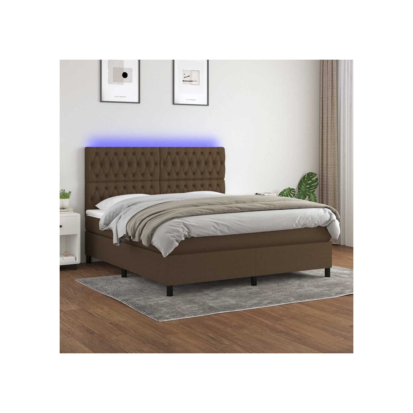 Sommier à lattes de lit matelas et LED Marron foncé 180x200cm