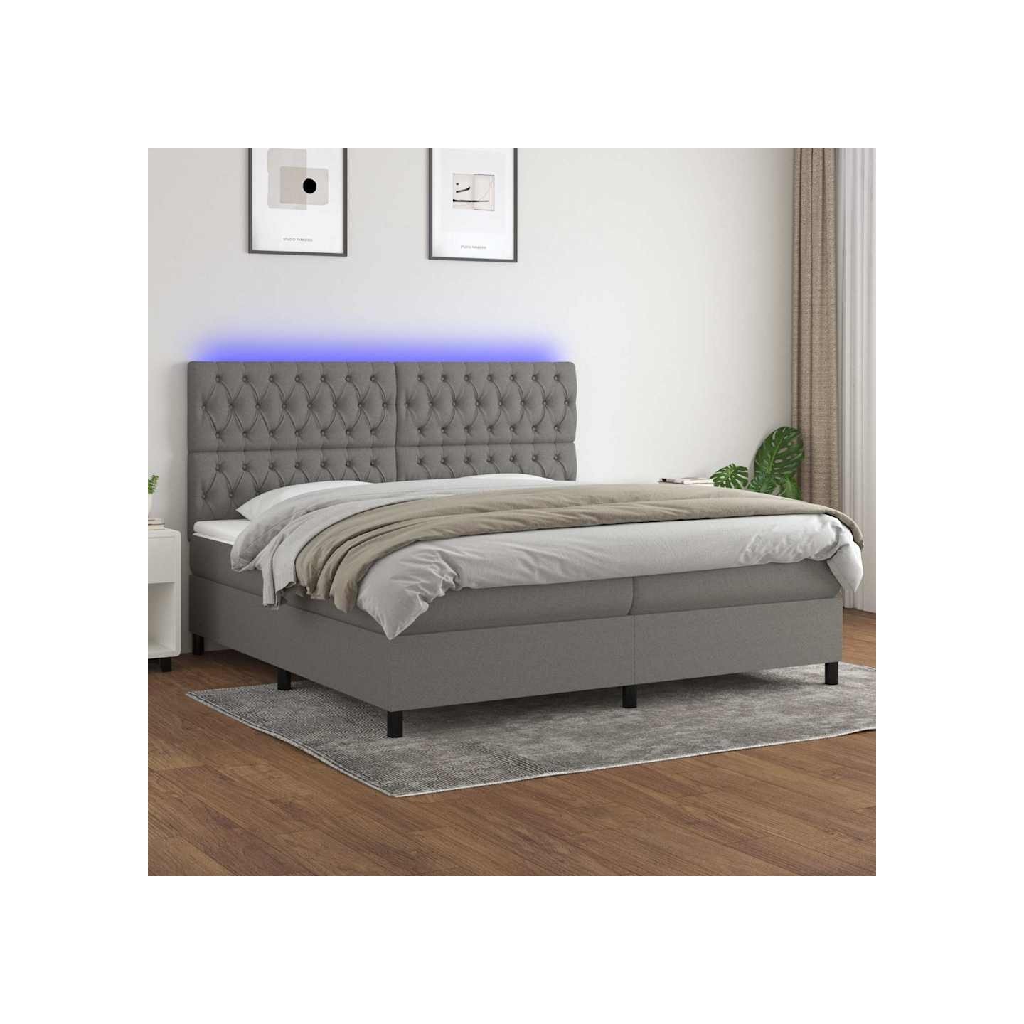 Sommier à lattes de lit et matelas et LED Gris foncé 200x200 cm