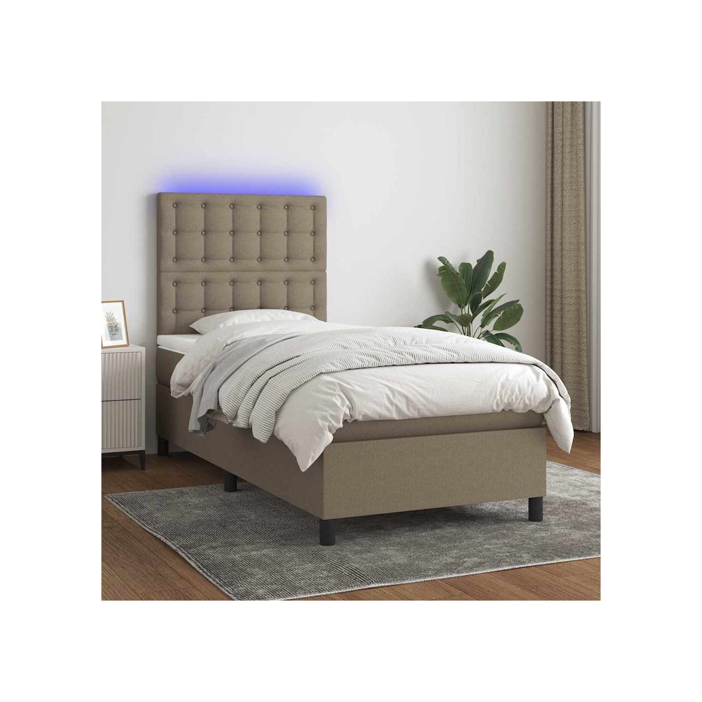Sommier à lattes de lit et matelas et LED Taupe 80x200cm Tissu