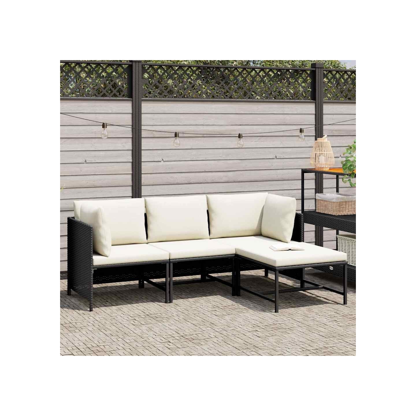 Canapés de jardin 4 pcs avec coussins Noir Résine tressée