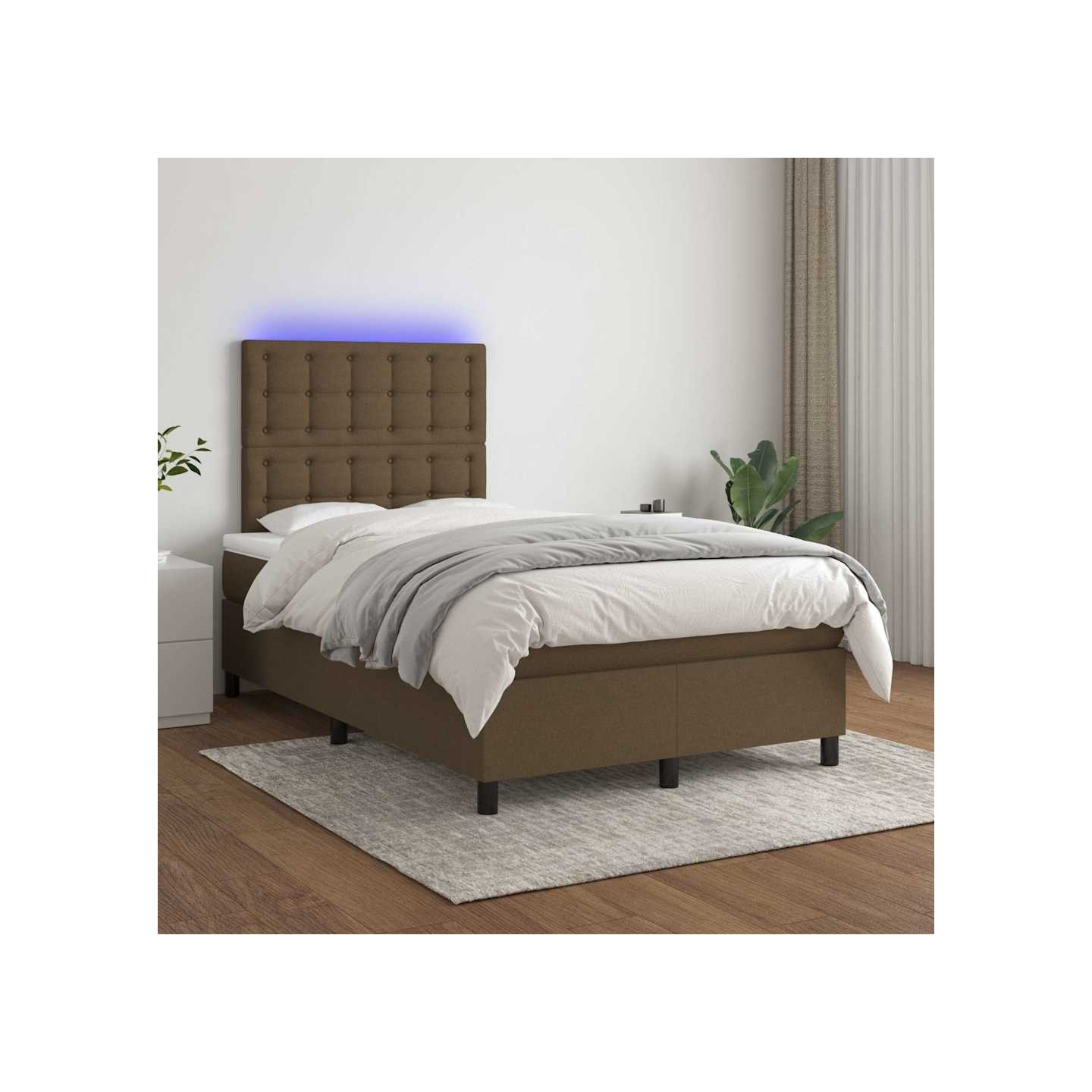 Sommier à lattes de lit matelas et LED Marron foncé 120x200 cm