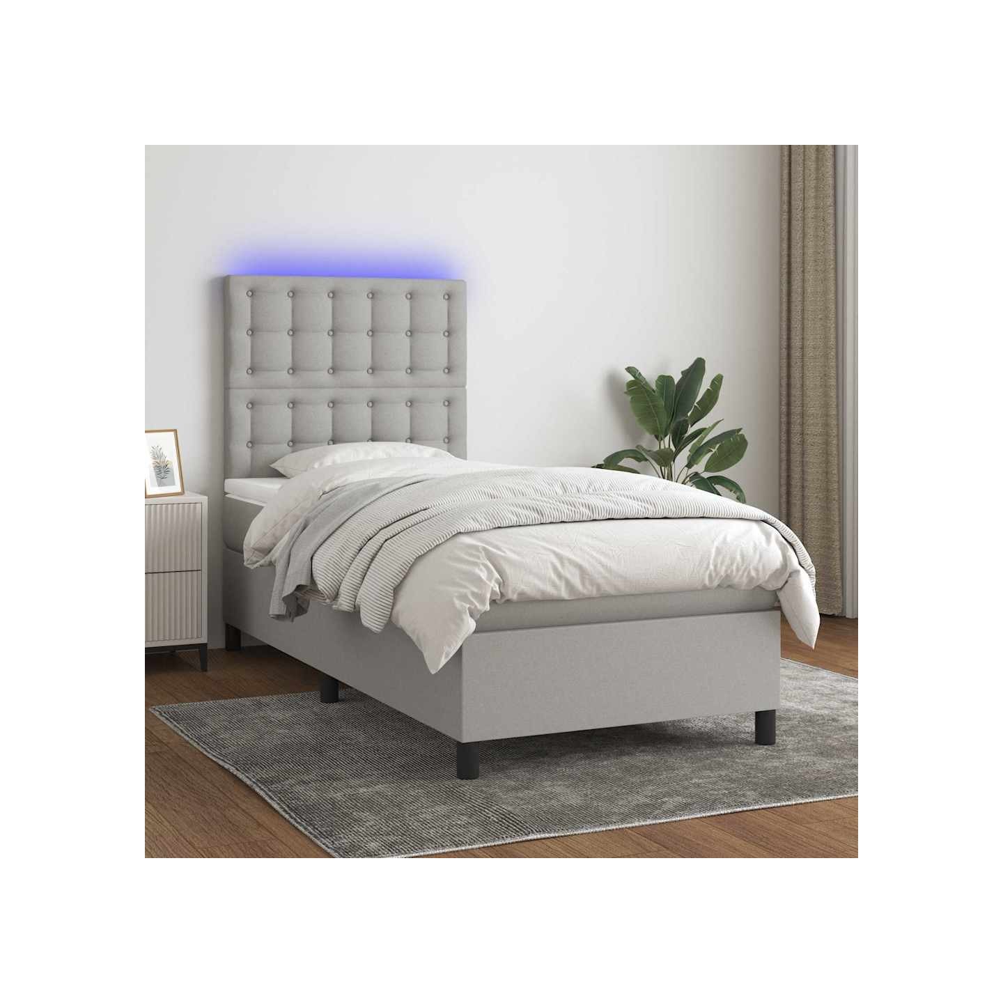 Sommier à lattes de lit avec matelas et LED Gris clair 90x200cm