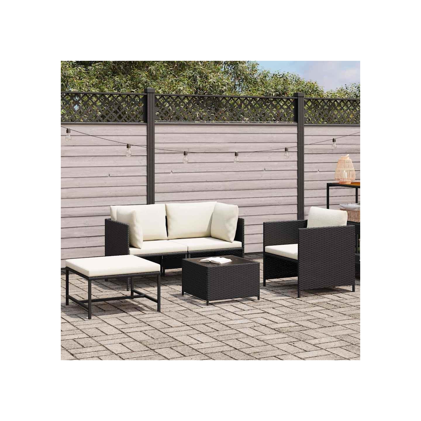 Canapés de jardin 4 pcs avec coussins Noir Résine tressée