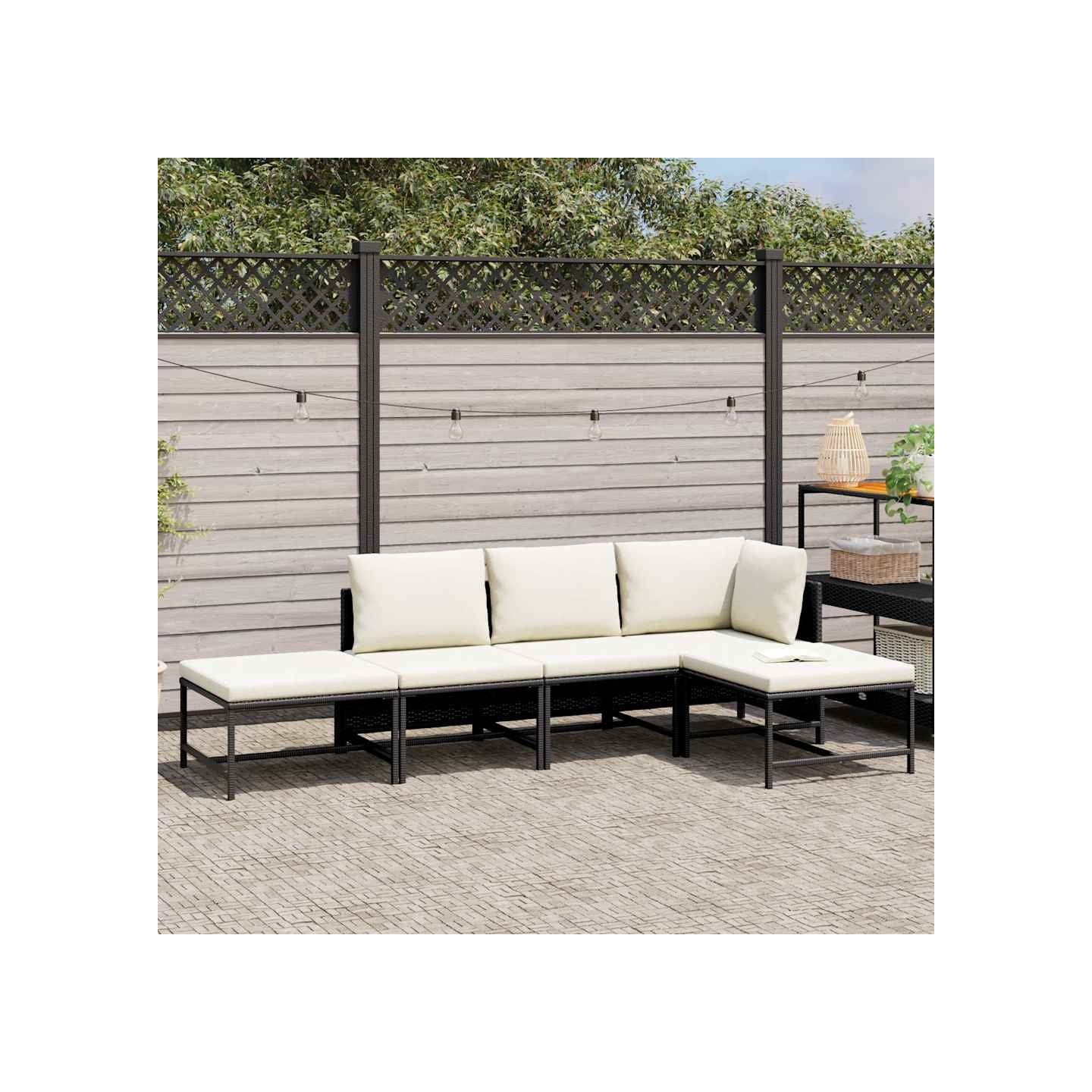 Salon de jardin 5 pcs avec coussins Noir Résine tressée