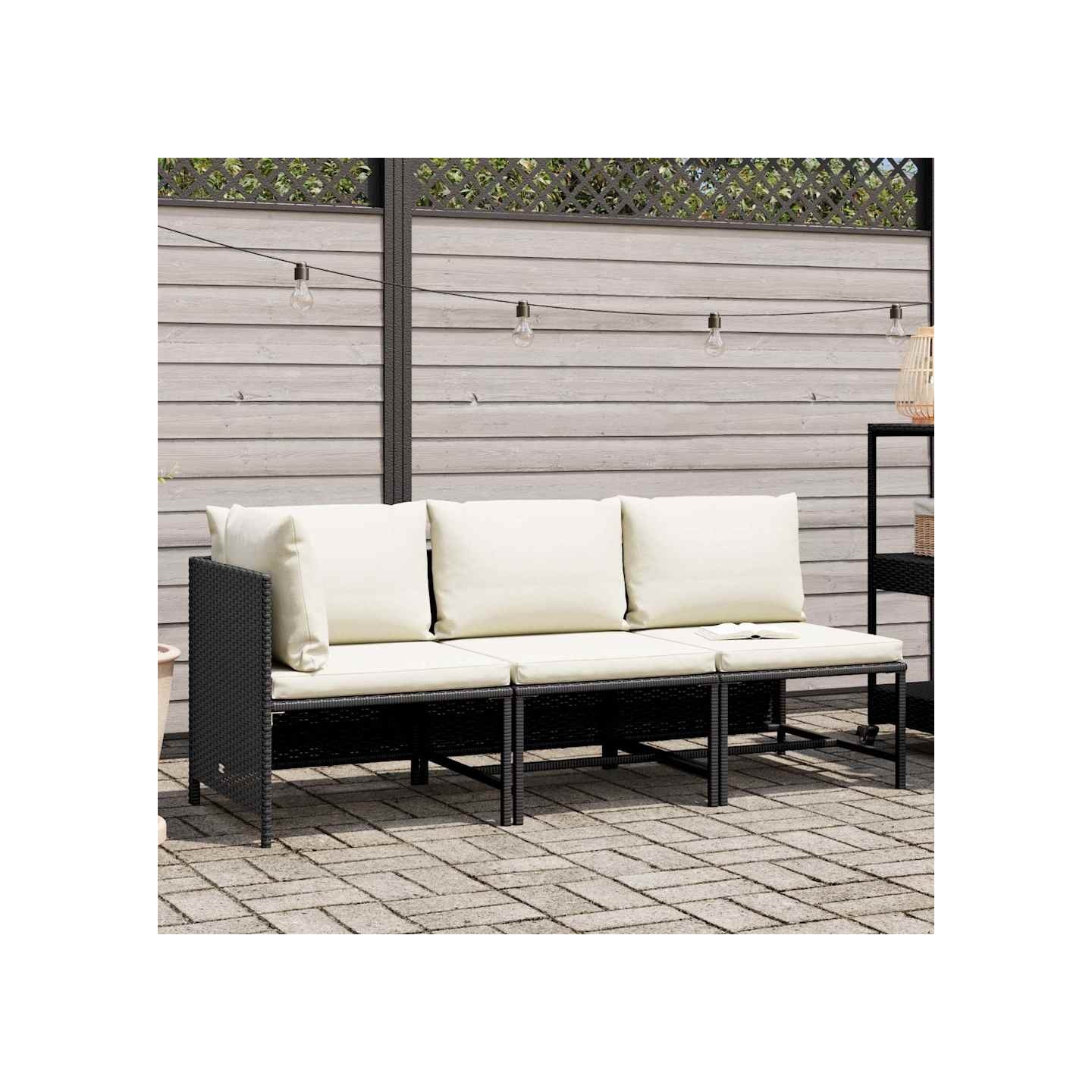 Canapés de jardin 3 pcs avec coussins Noir Résine tressée