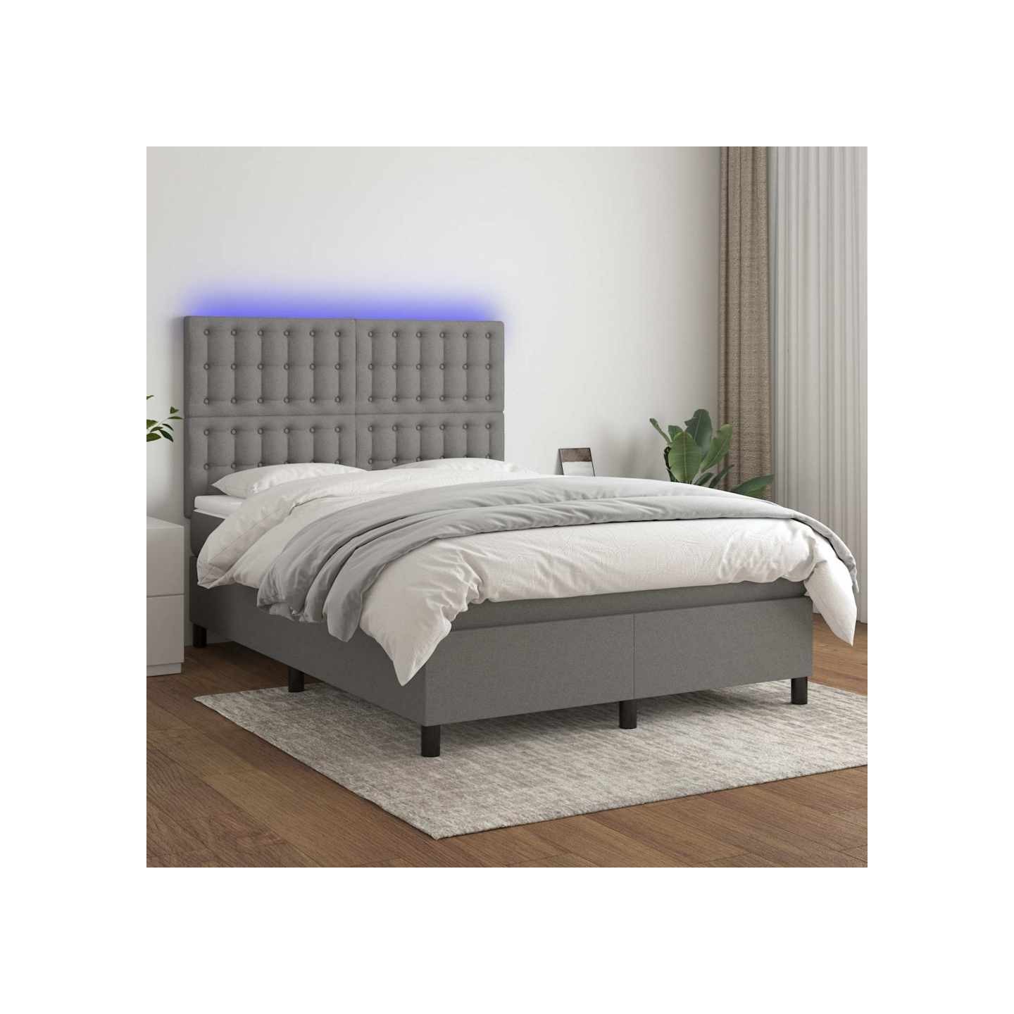 Sommier à lattes de lit et matelas et LED Gris foncé 140x190 cm