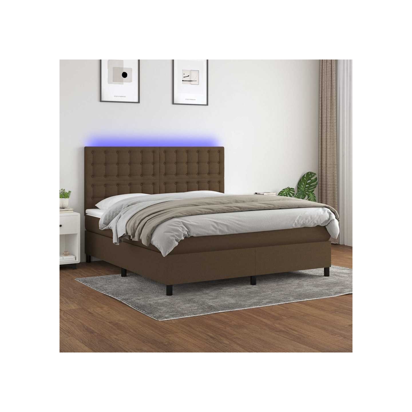 Sommier à lattes de lit matelas et LED Marron foncé 160x200 cm