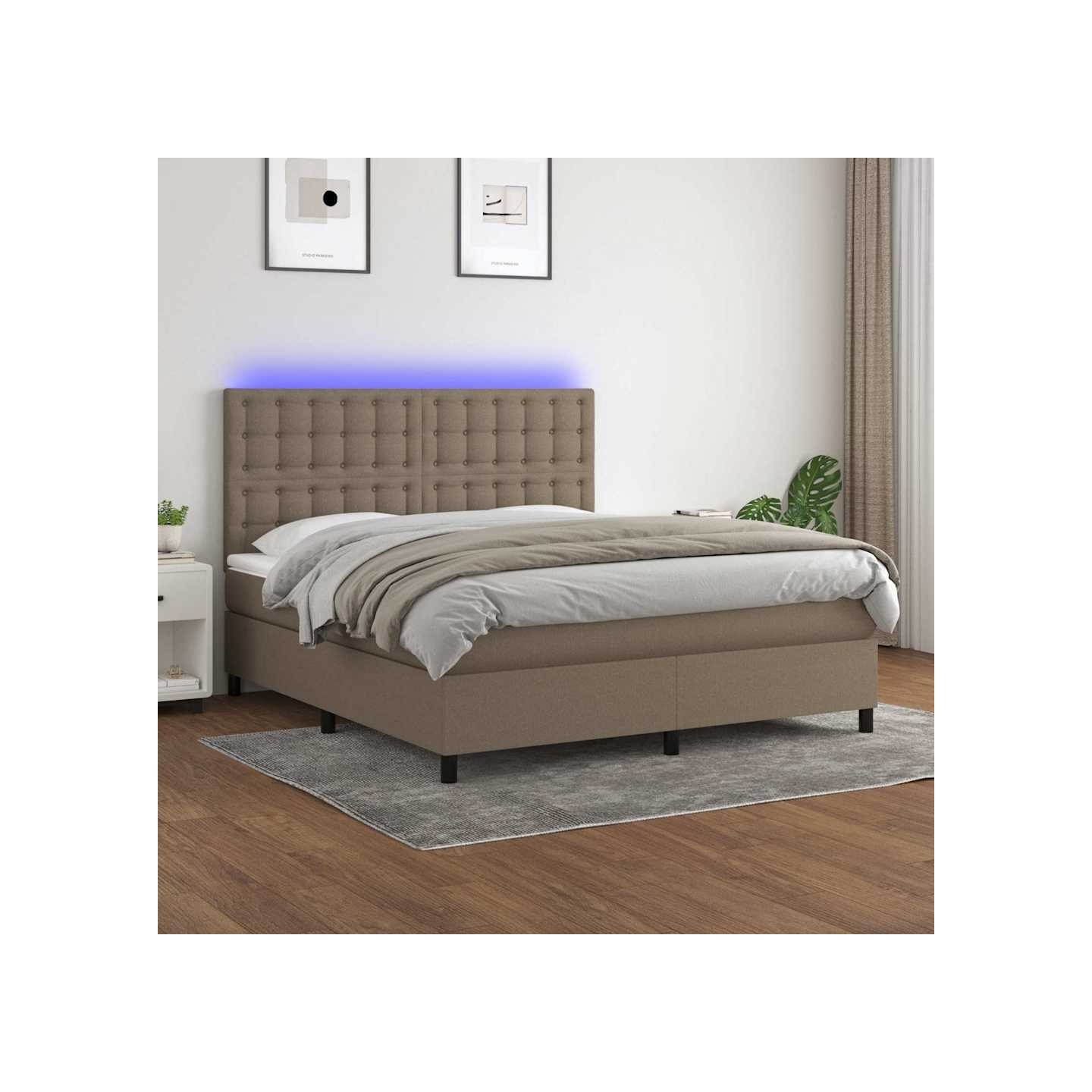 Sommier à lattes de lit et matelas et LED Taupe 180x200cm Tissu