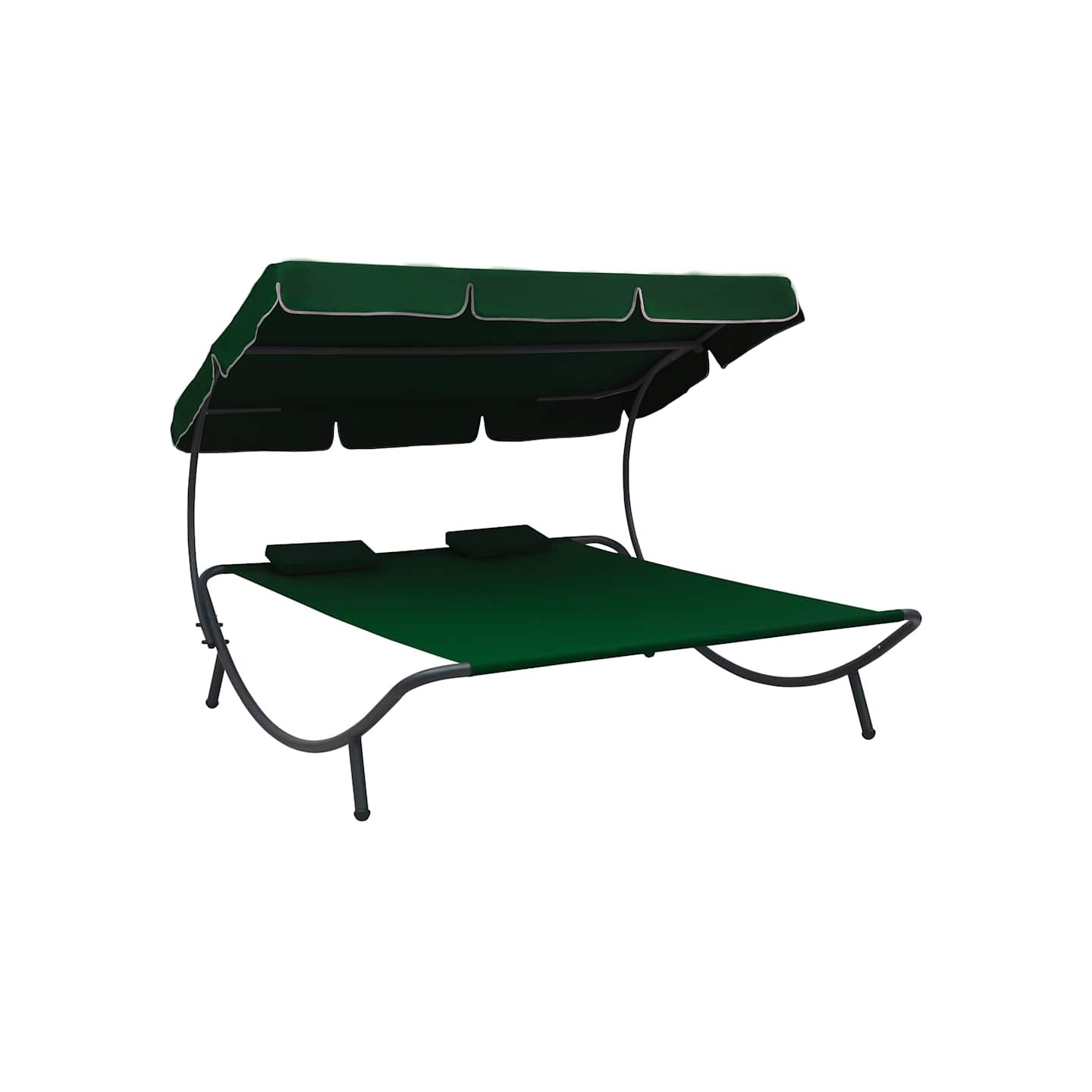 Lit de repos d'extérieur avec auvent et oreillers Vert