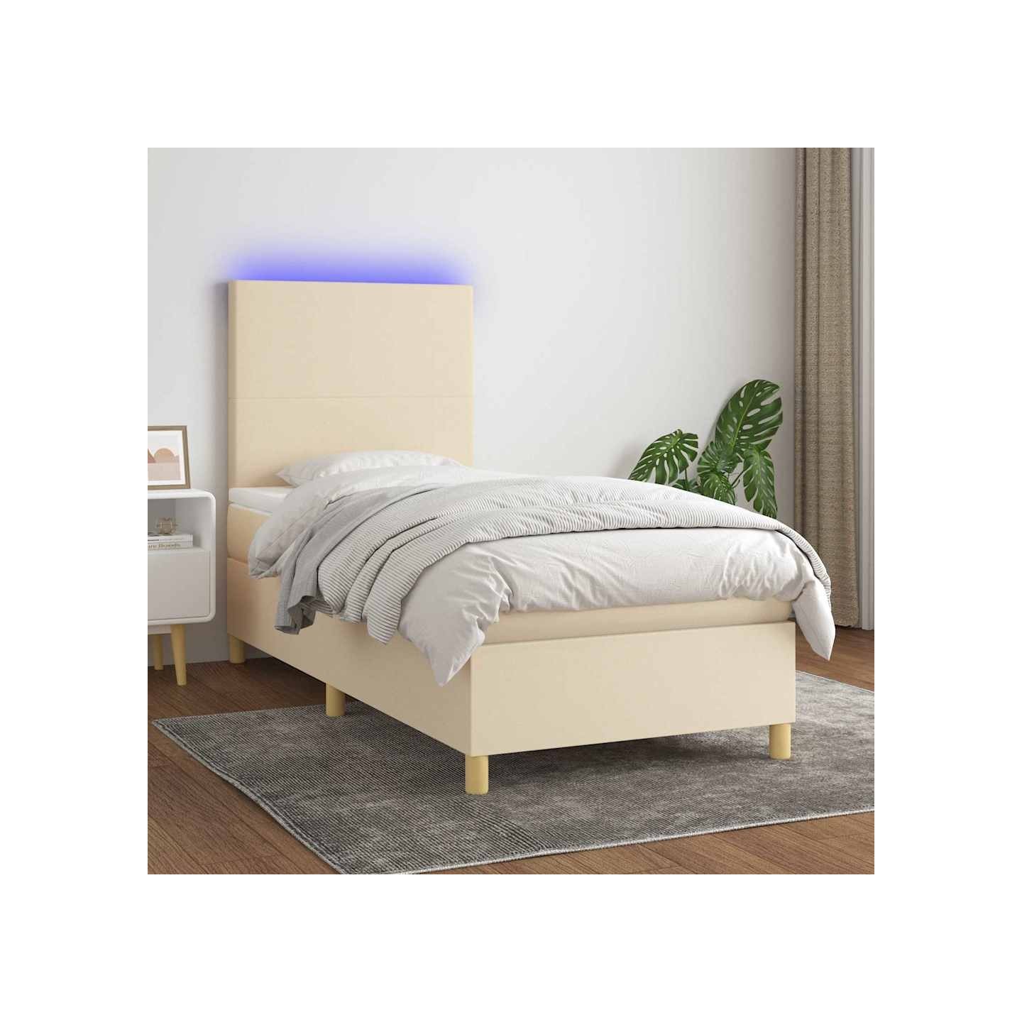 Sommier à lattes de lit et matelas et LED Crème 80x200cm Tissu