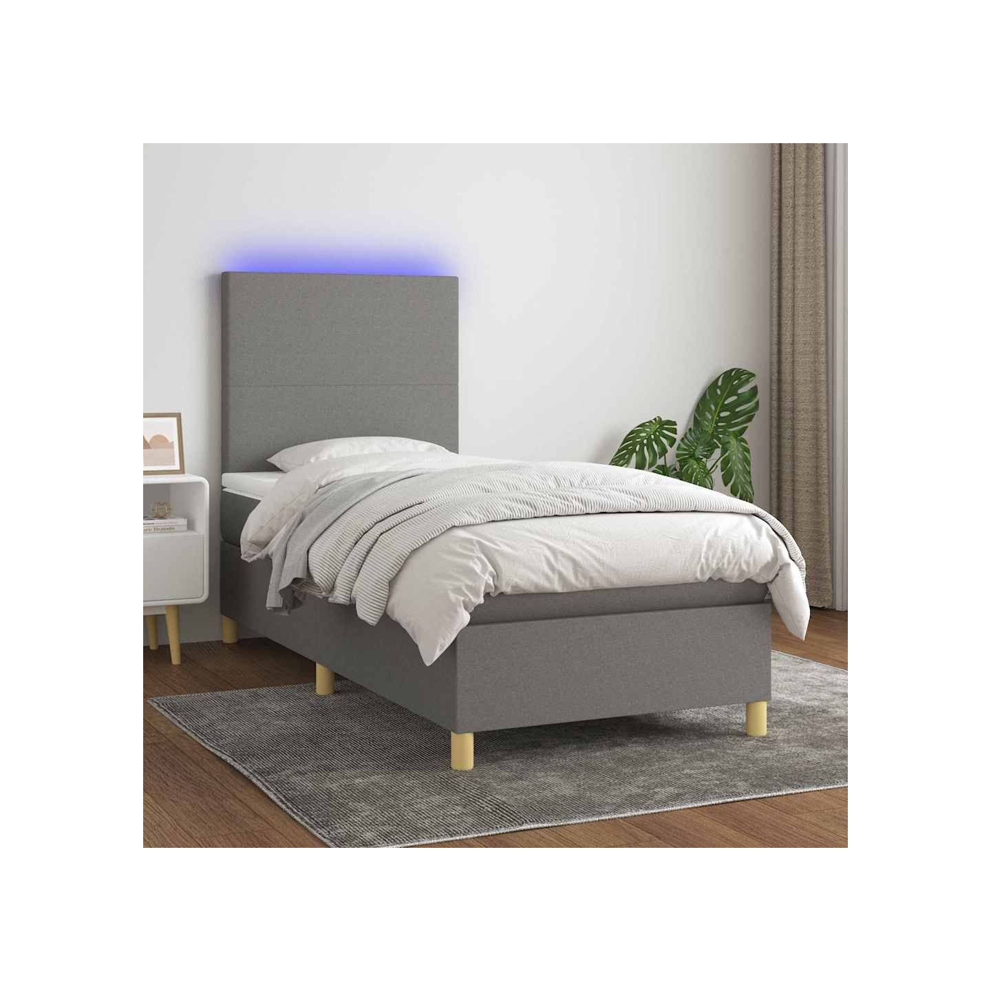 Sommier à lattes de lit avec matelas et LED Gris foncé 90x200cm