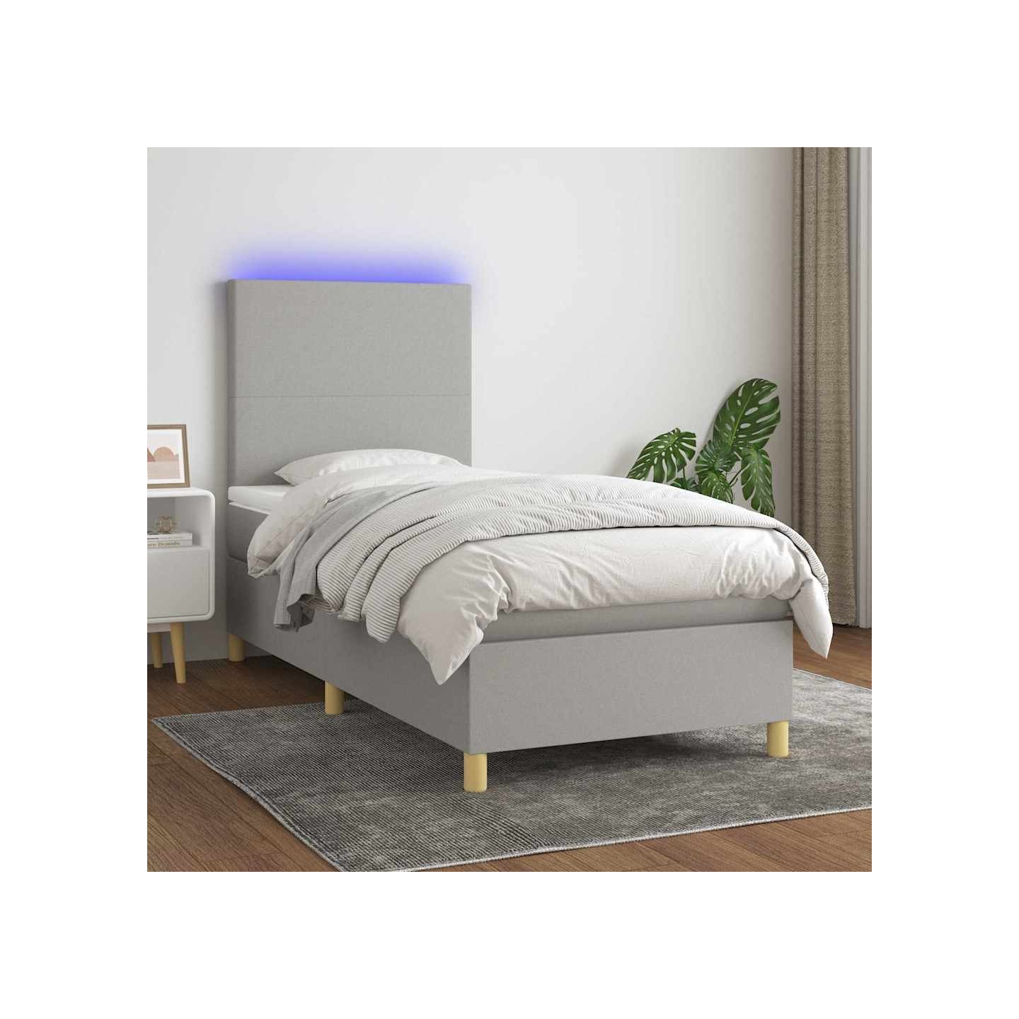 Sommier à lattes de lit avec matelas et LED Gris clair 90x190cm
